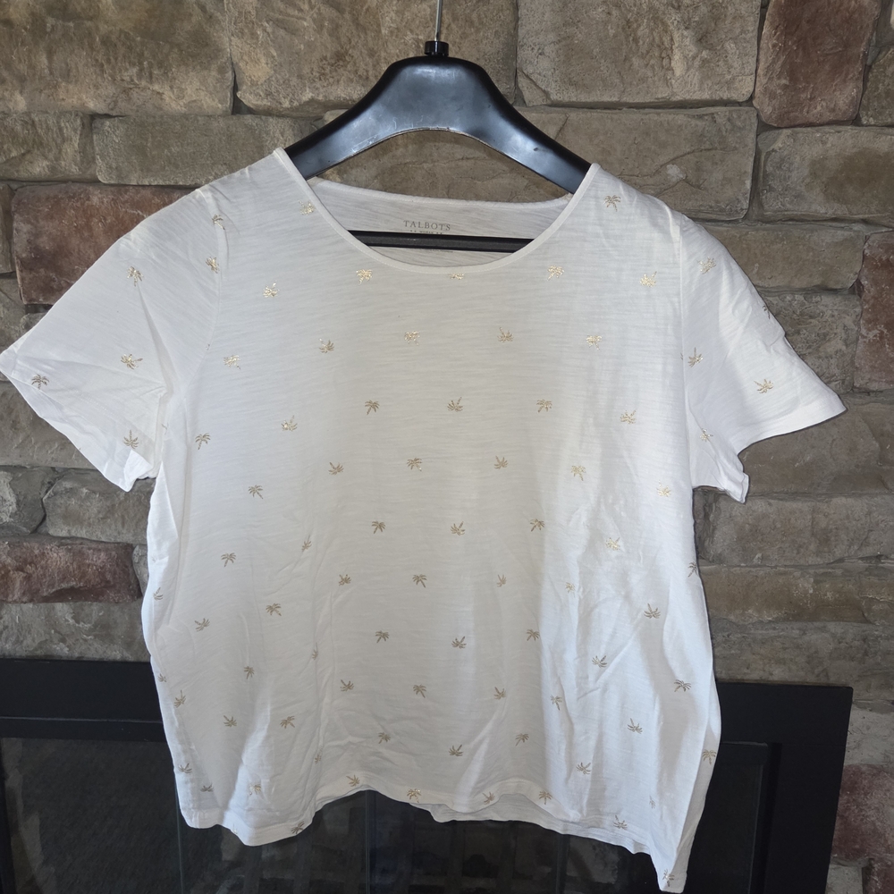Talbots White Women's Top with Gold Accents
